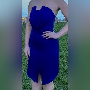 Adelyn Rae Strapless Blue Midi Formal Cocktail Dress